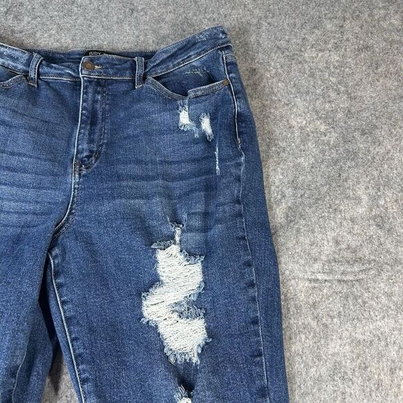 Judy Blue Jeans Womens 15/32 Straight Leg Distressed Medium Wash Denim Stretch - Picture 2 of 10